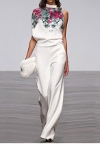 White Floral Irregular Evening Jumpsuit