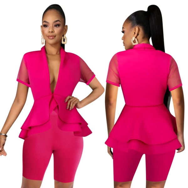 Sexy V-Neck Peplum Top and Shorts Set