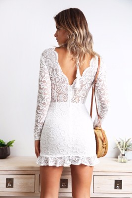 Sexy V-Neck Lace Mermaid Mini Dress with Sleeves