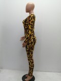 Leopard Print One Shoulder Irregular Party Jumpsuit