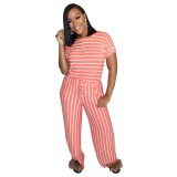 Summer Drawstring Striped Casual Jumpsuit