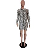 Print Tiger Long Sleeve Bodycon Rompers