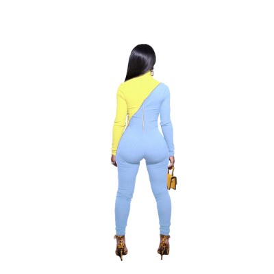 Sexy Contrast Long Sleeve Bodycon Jumpsuit