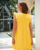 Yellow Hollow Out V-Neck A-line Dress
