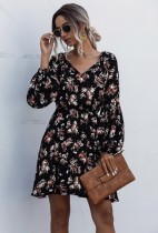 Floral Print V-Neck Resort Dress with Sleeves