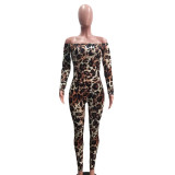 Leopard Print Off Shoulder Bodycon Jumpsuit