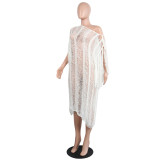 White Ripped Long Cover-Ups