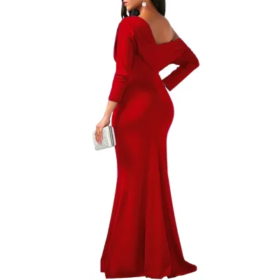Sheer Long Sleeve Mermaid Evening Dress with Slash Shoulder
