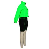 Neon Long Sleeve Jacket and Black Shorts Set