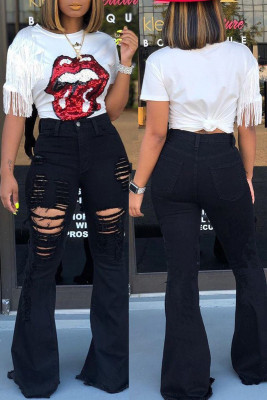 Black Sexy High Waist Ripped Bell Jeans