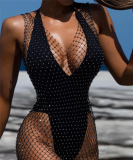 Black Sexy Fishnet Beaded Cover-Up