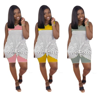 Summer Striped Print Shirt and Shorts Set