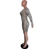 Print Tiger Long Sleeve Bodycon Rompers