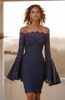 Off Shoulder Lace Party Dress with Wide Cuffs