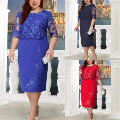 Plus Size Lace Up Formal Midi Dress
