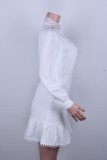 White Hollow Out A-line Elegant Dress