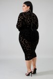 Plus Size Black See Through Club Dress with Full Sleeves