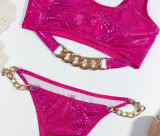 Pink Metallic Two Piece Chains Swimwear