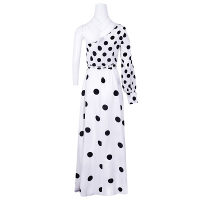 White and Black Polka One Shoulder Maxi Dress