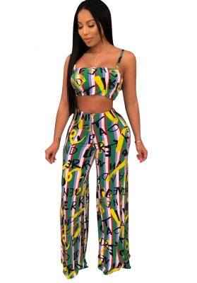 Summer Print Straps Crop Top and Pants