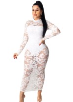 White Two Piece Lace Midi Dress