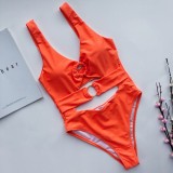 Solid Color One-Piece O-Ring Swimwear