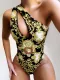 One Piece Retro Print One Shoulder Swimwear
