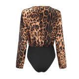 Long Sleeve V-Neck Leopard Bodysuit