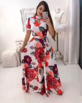Short Sleeves Floral Maxi Dress