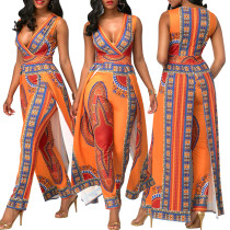 African Print Dashiki Jumpsuit with Overlay