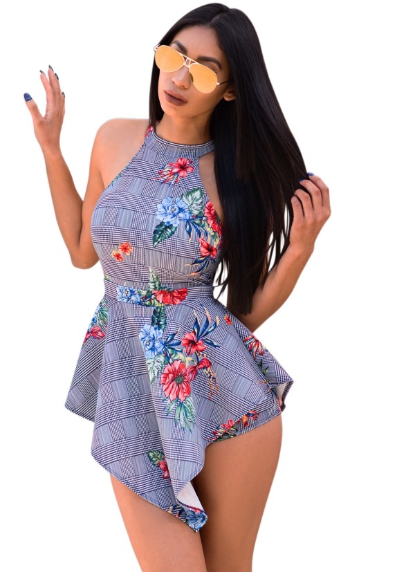 Scoop Neck Floral Rompers Dress