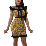 Occassional Flower Party Dress with Ruffle Trim