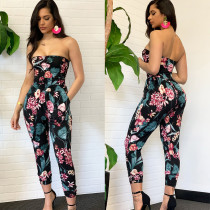 Sexy Strapless Floral Jumpsuit