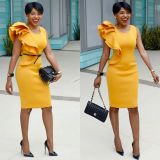 Yellow Occassional Short Dress with Flower Edge
