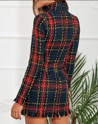 Long Sleeve Plaid Mini Dress