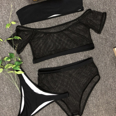 Sexy Black Fishnet High Waist Swimwear