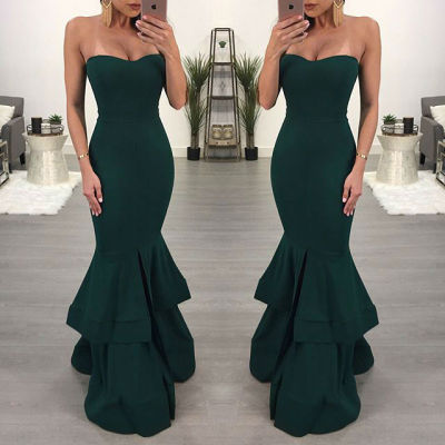 Plain Color Sexy Strapless Mermaid Evening Dress 27786-2