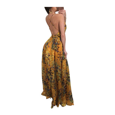 Deep-V Sexy Halter Long Flower Dress