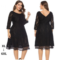 Plus Size Lace Black Skater Dress