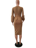 Fashion Office Plain Pulpum Dress 26774