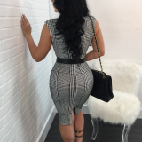 White and Black Plung Bodycon Dress