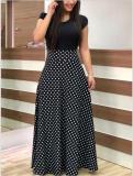 Print Polka Long Dress with Cap Sleeves