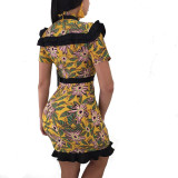 Occassional Flower Party Dress with Ruffle Trim