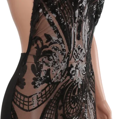 Sexy Backless Black Sequins Party Dress 27285