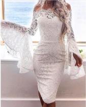 White Lace Off Shoulder Party Dress with Wide Cuffs 28296