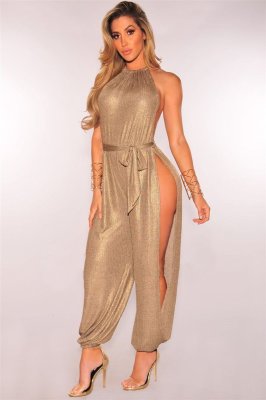 Sexy Backless Club Jumpsuit with Ripped Legges