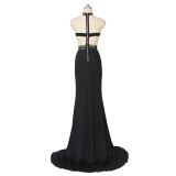 Sweep Floor Black Lace Upper Sexy Evening Dress