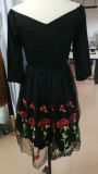 Black Embroidery A-line Prom Dress