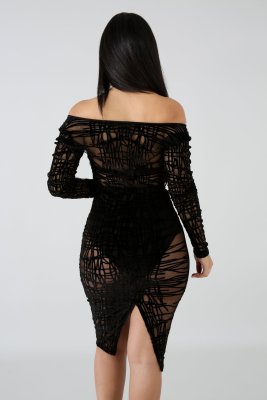 Black Mesh Long Sleeve Club Dress