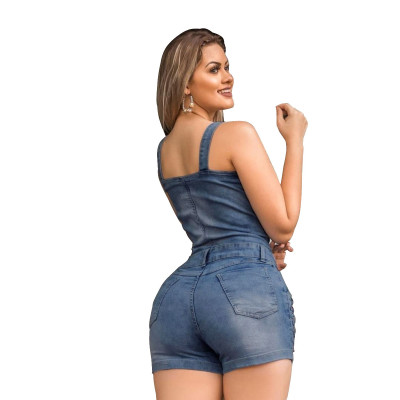 Wide Straps Tight Ripped Denim Rompers